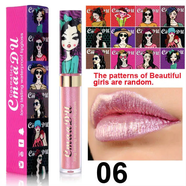 CmaaDu Glitter Lip Gloss Beauty Girl Diamond Shimmer Lip Tint Make Up Waterproof Long Lasting Gray Flash Liquid Lipstick Makeup