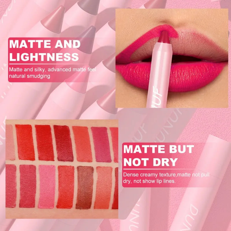 Lipstick Pencil Make Up Waterproof Sexy Red Contour Tint Lipstick Lasting Non-stick Cup Silky Matte Finish Lip Liner Pen Makeup