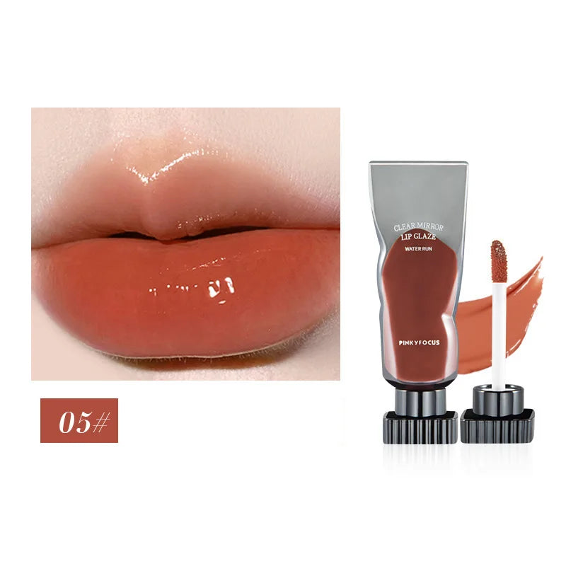 Black Mirro Lip Gloss Lip Glaze Transparent Glass Lip Oil Waterproof Moisturizing Liquid Lipstick Nude Brown Clear Tint Makeup