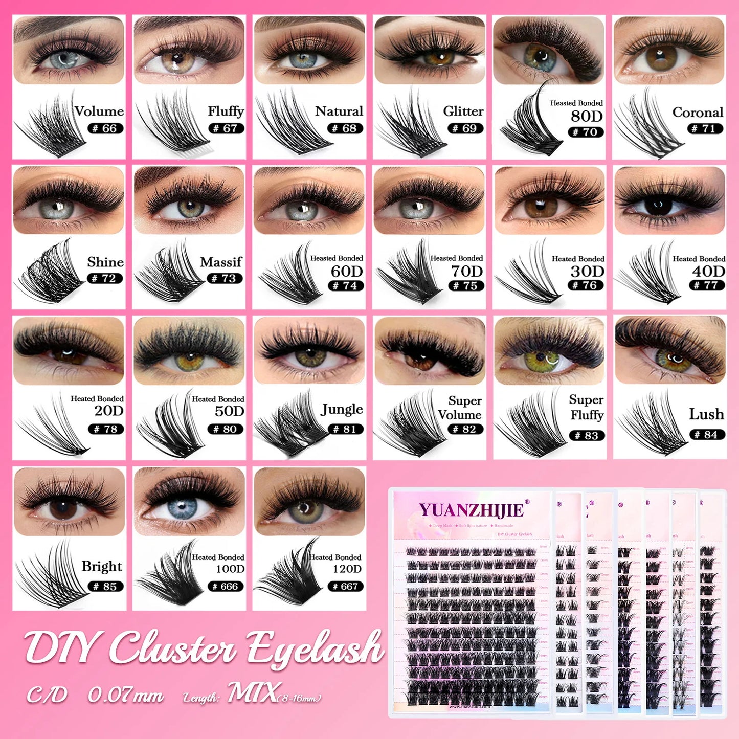 Mix Length 8-16mm DlY Eyelash Extension Waterproof Soft False Eyelashes Make Up Tools Segmented Lash Extensions Easy to Operate