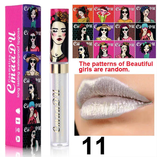 CmaaDu Glitter Lip Gloss Beauty Girl Diamond Shimmer Lip Tint Make Up Waterproof Long Lasting Gray Flash Liquid Lipstick Makeup