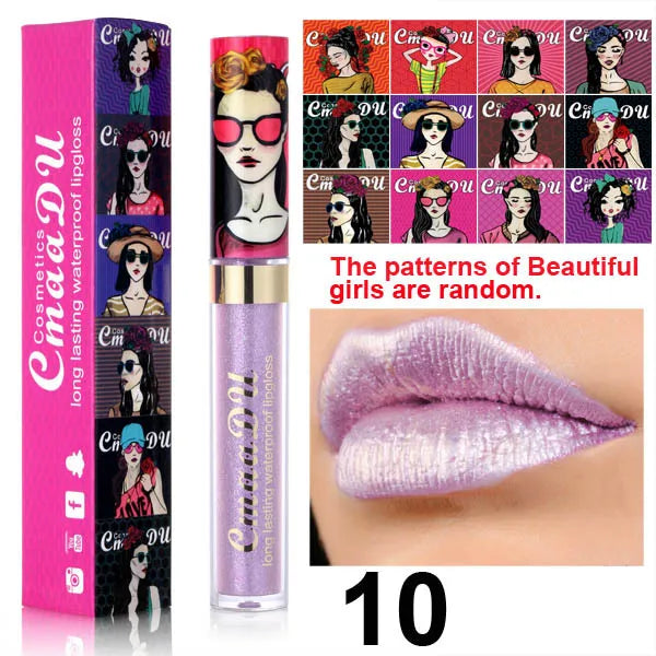 CmaaDu Glitter Lip Gloss Beauty Girl Diamond Shimmer Lip Tint Make Up Waterproof Long Lasting Gray Flash Liquid Lipstick Makeup