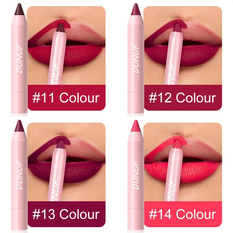 Lipstick Pencil Make Up Waterproof Sexy Red Contour Tint Lipstick Lasting Non-stick Cup Silky Matte Finish Lip Liner Pen Makeup