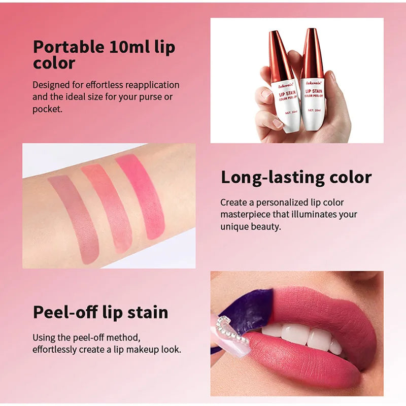 Peel Off Rose Pink Lip Gloss Matte Outline Contour Tattoo Lip Stain Waterproof Transfer Resistant Tear Off Natural Lip Tint