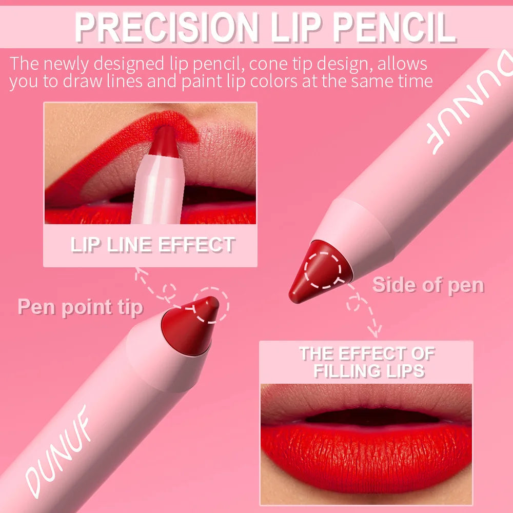 Lipstick Pencil Make Up Waterproof Sexy Red Contour Tint Lipstick Lasting Non-stick Cup Silky Matte Finish Lip Liner Pen Makeup