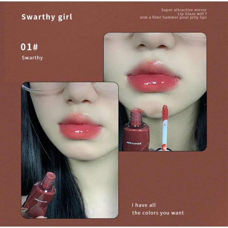 Black Mirro Lip Gloss Lip Glaze Transparent Glass Lip Oil Waterproof Moisturizing Liquid Lipstick Nude Brown Clear Tint Makeup