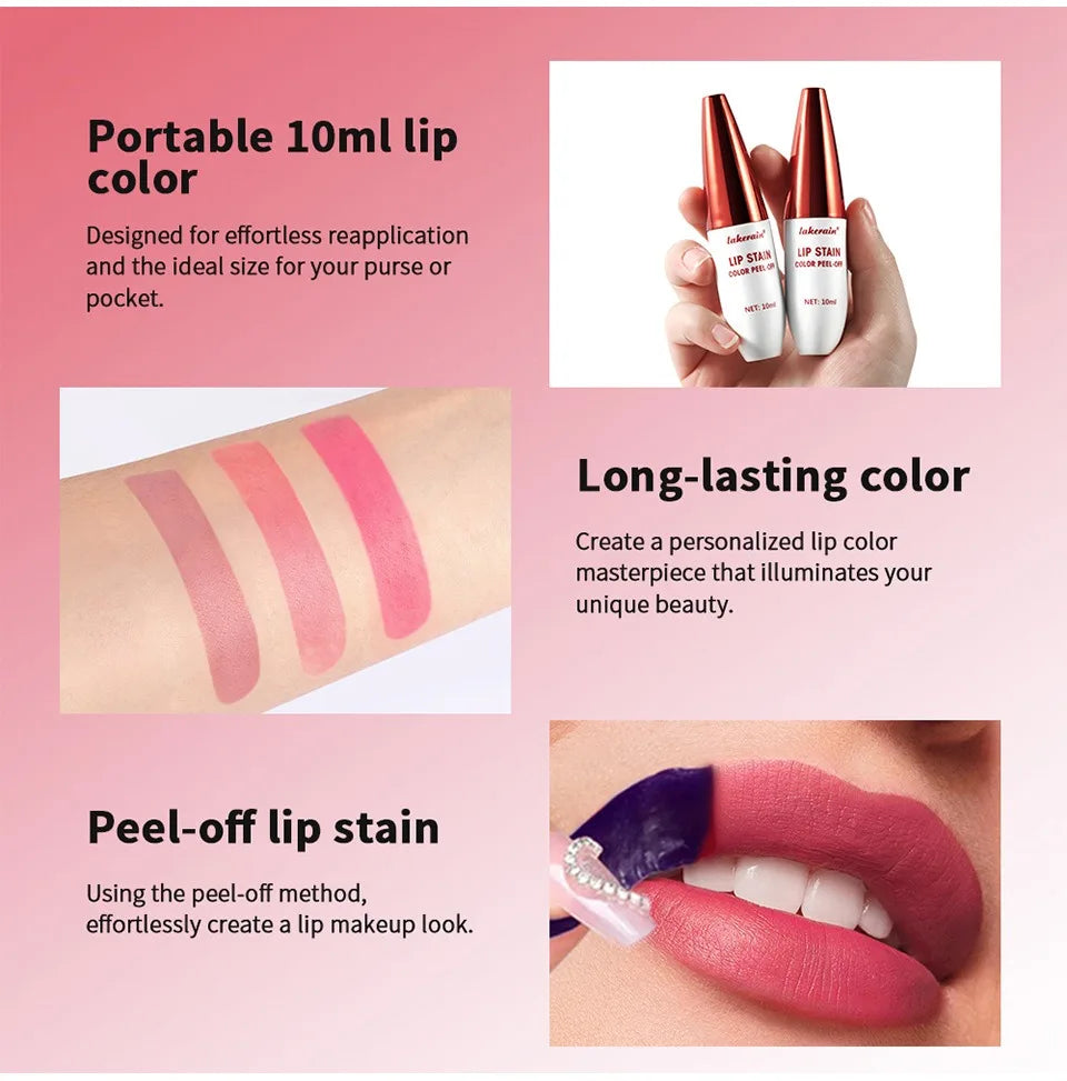 Peel Off Rose Pink Lip Gloss Matte Outline Contour Tattoo Lip Stain Waterproof Transfer Resistant Tear Off Natural Lip Tint