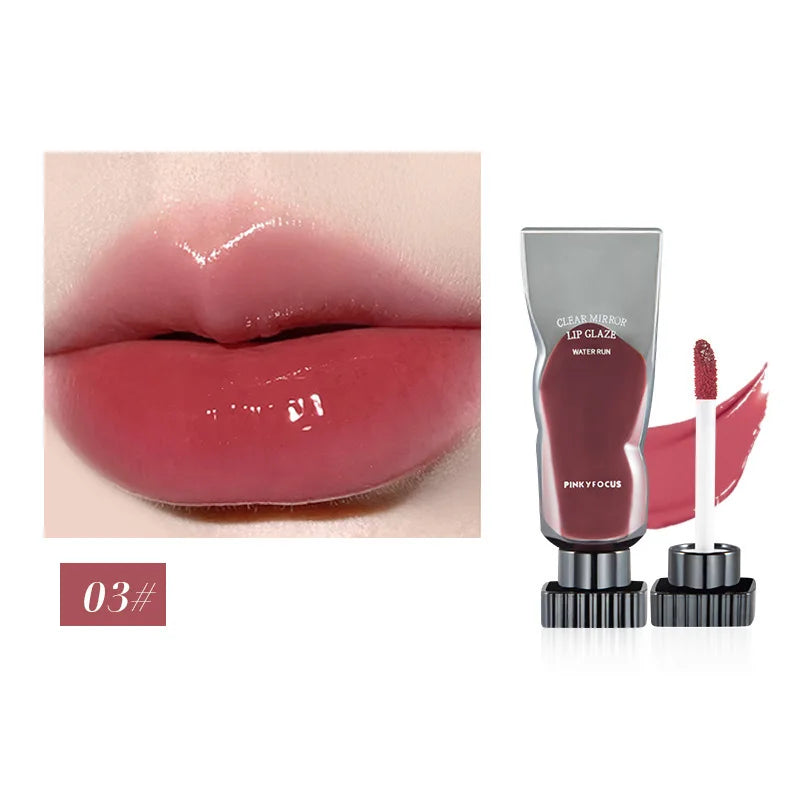 Black Mirro Lip Gloss Lip Glaze Transparent Glass Lip Oil Waterproof Moisturizing Liquid Lipstick Nude Brown Clear Tint Makeup