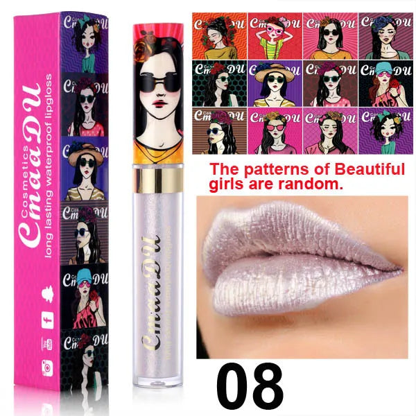 CmaaDu Glitter Lip Gloss Beauty Girl Diamond Shimmer Lip Tint Make Up Waterproof Long Lasting Gray Flash Liquid Lipstick Makeup