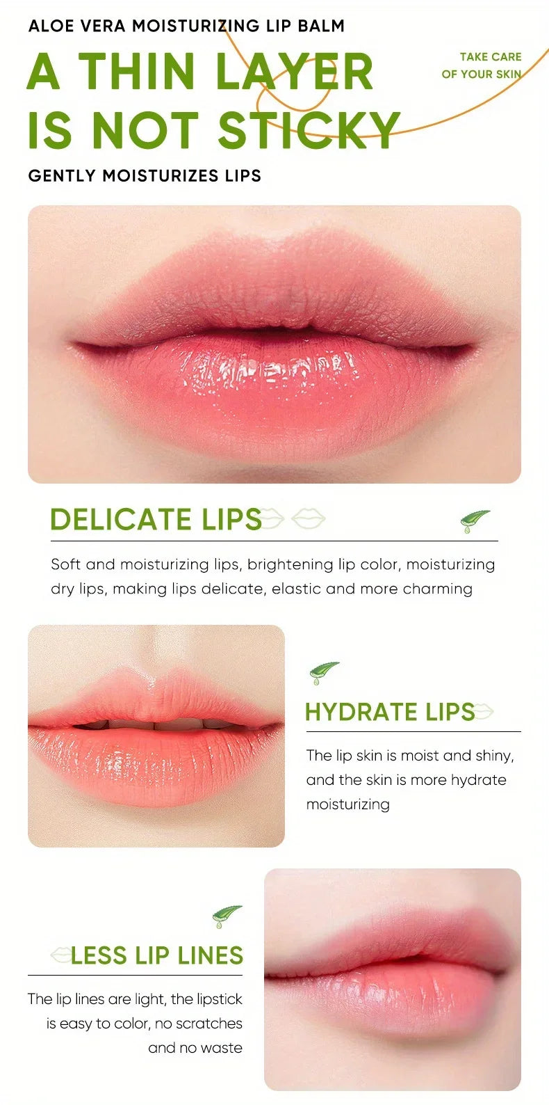 Lip Aloe Balm Nourishing, Refreshing, Hydrating and Moisturizing Preventing Cracking and Repairing Lips Gentle Non Irritating