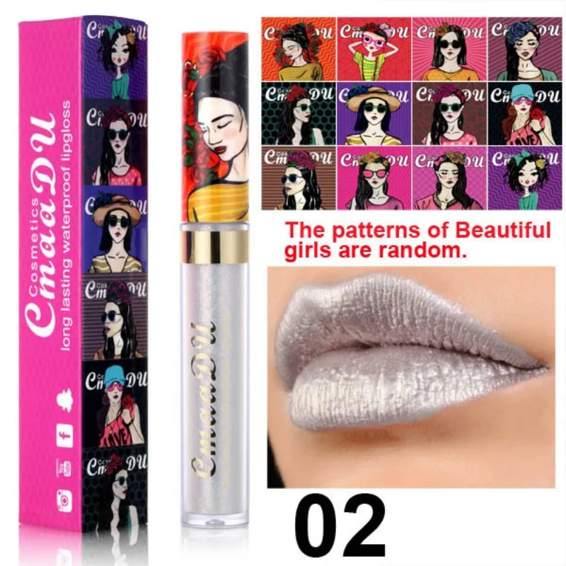 CmaaDu Glitter Lip Gloss Beauty Girl Diamond Shimmer Lip Tint Make Up Waterproof Long Lasting Gray Flash Liquid Lipstick Makeup