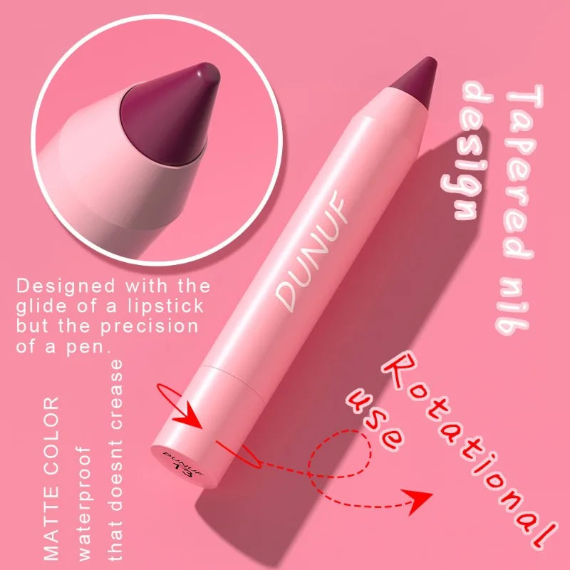 Lipstick Pencil Make Up Waterproof Sexy Red Contour Tint Lipstick Lasting Non-stick Cup Silky Matte Finish Lip Liner Pen Makeup