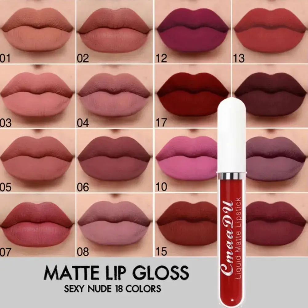 18 Color Waterproof Liquid Matte Lipstick Long Lasting Sexy Red Moisturizing Lip Gloss Velvet Non-Stick Lip Tint Makeup Cosmetic