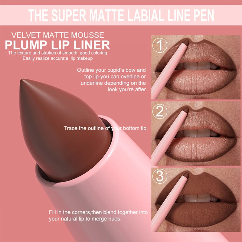 Matte Lip Liner Pencil Long-lasting Creamy Plumping Lip Stain Waterproof Natural Nude Brown Slim Lipliner Makeup Tapered Nib