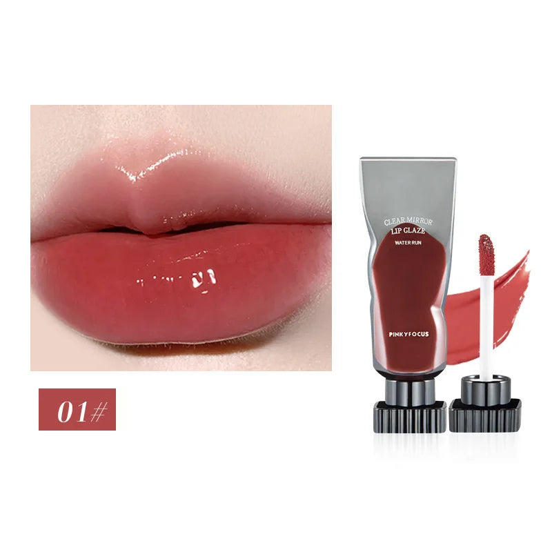 Black Mirro Lip Gloss Lip Glaze Transparent Glass Lip Oil Waterproof Moisturizing Liquid Lipstick Nude Brown Clear Tint Makeup