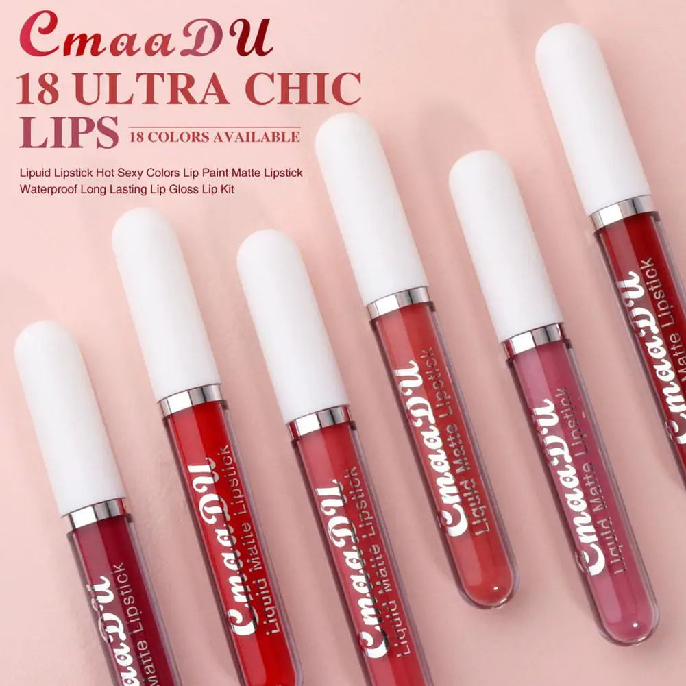 18 Color Waterproof Liquid Matte Lipstick Long Lasting Sexy Red Moisturizing Lip Gloss Velvet Non-Stick Lip Tint Makeup Cosmetic