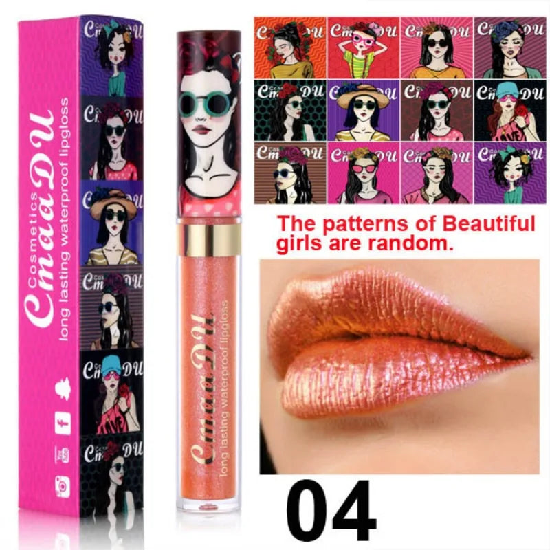 CmaaDu Glitter Lip Gloss Beauty Girl Diamond Shimmer Lip Tint Make Up Waterproof Long Lasting Gray Flash Liquid Lipstick Makeup